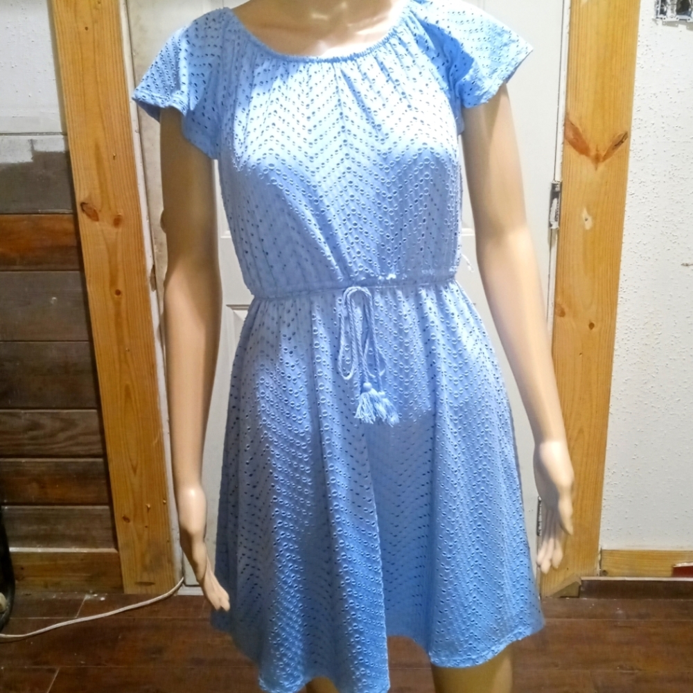 Blue eyelet hole summer dress